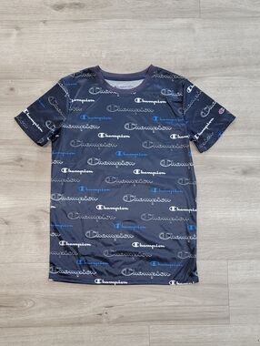 Champion Navy Tee with White & Blue Logo Print